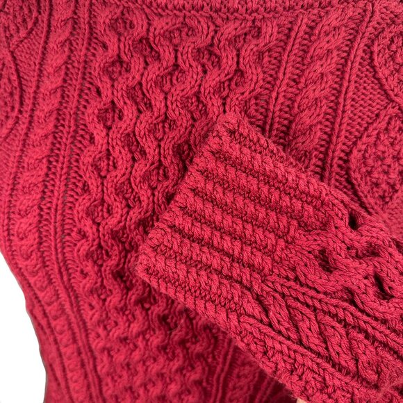 LL Bean Signature Women’s Sweater Small Red Cotton Cable Knit Pullover Zip Hem - Picture 5 of 9